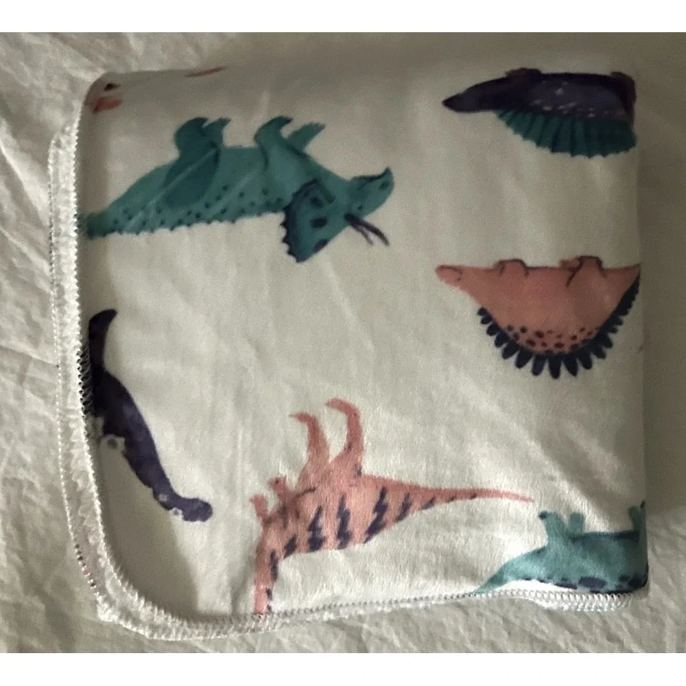 White Baby Dinosaur Blanket Plush Sherpa Purple Pink Green Dino 30x40 Lovey Girl